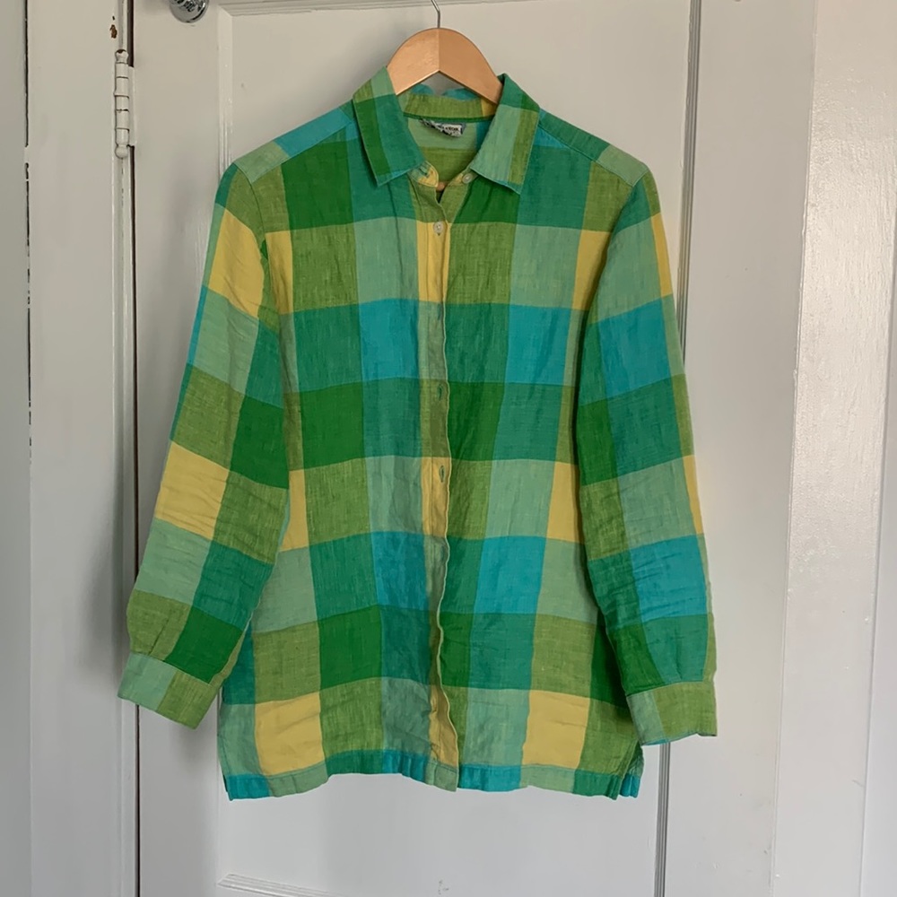 Pendleton Linen Madras Plaid Button Front Shirt - image 1